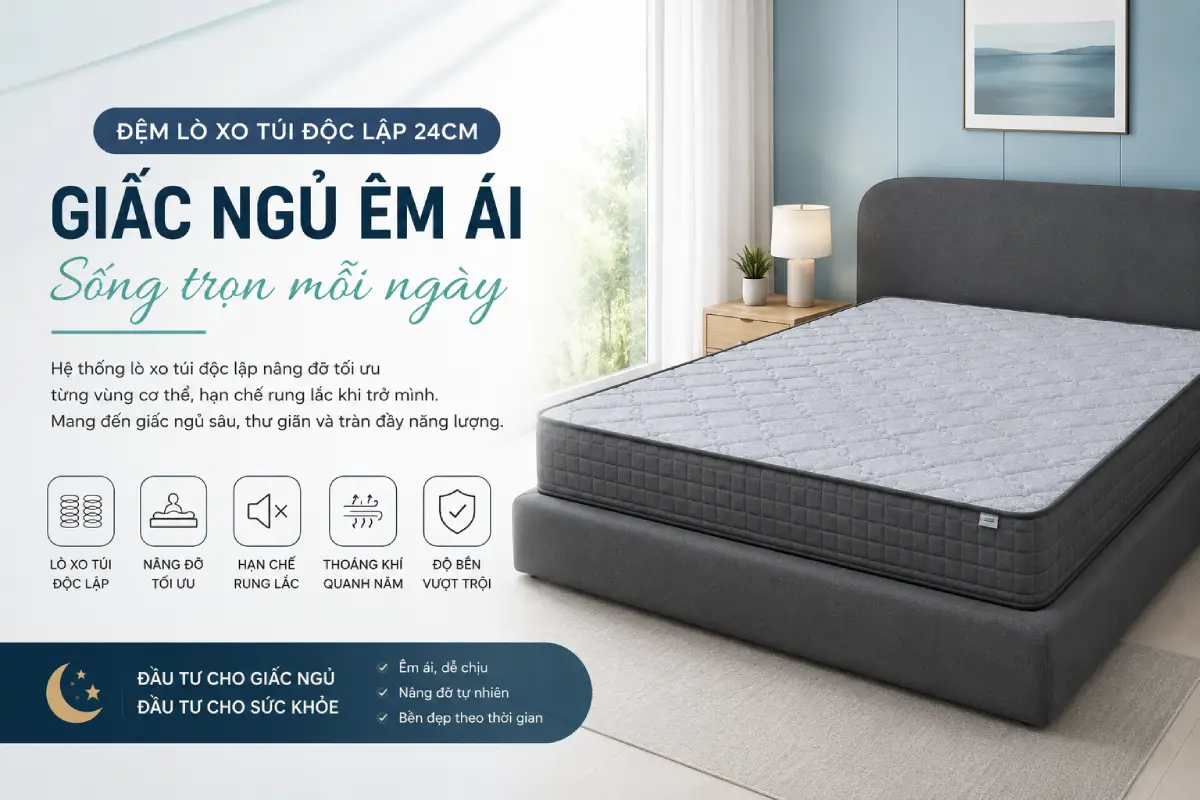 Đệm Lò Xo Túi Độc Lập 24cm Sang Trọng, Nâng Đỡ Hoàn Hảo