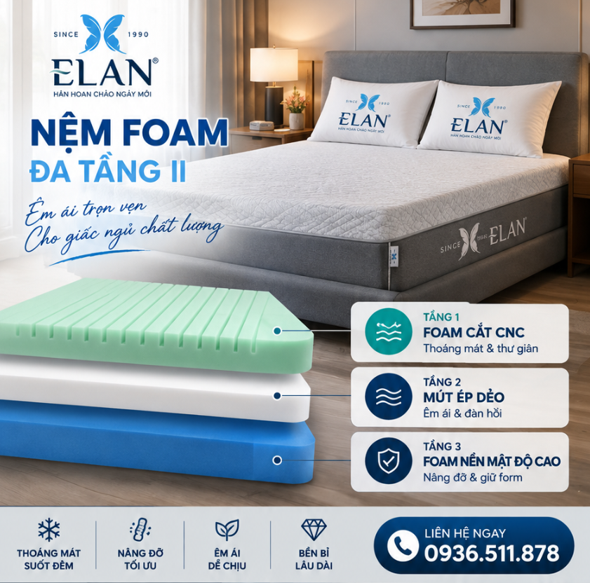 Êm Vừa – Cứng Vừa: Thử Ngay Nệm Foam Đa Tầng II ELAN