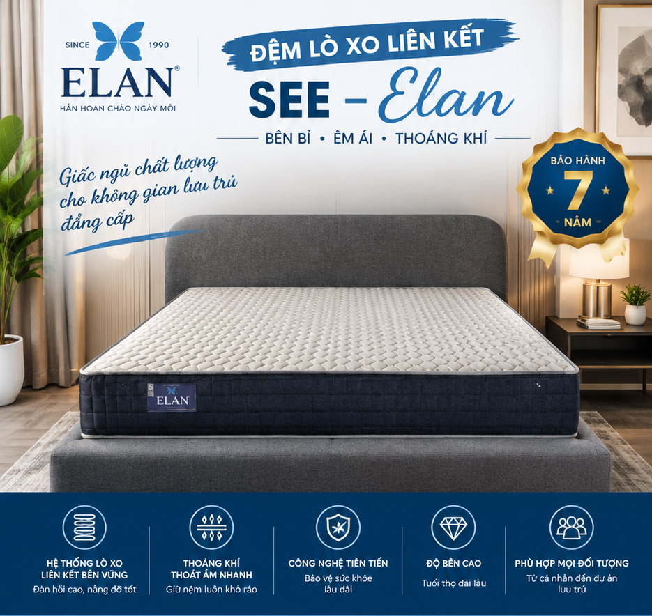 Trải Nghiệm Giấc Ngủ Khỏe Mỗi Ngày Cùng Đệm Lò Xo Liên Kết SEE – Elan